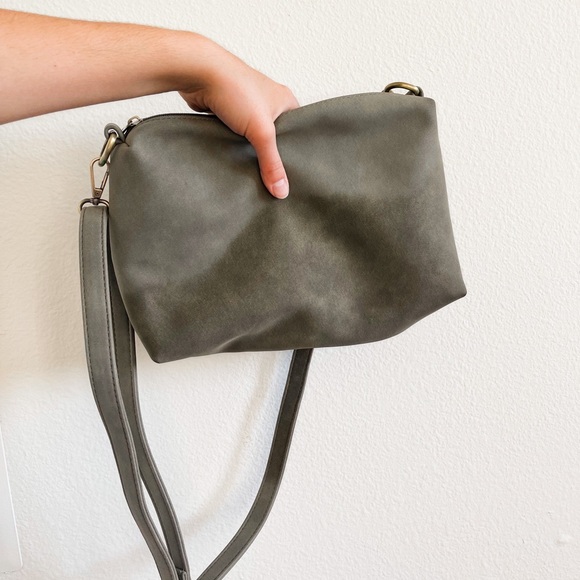 Faux Suede Dusty Green Crossbody - Picture 1 of 3